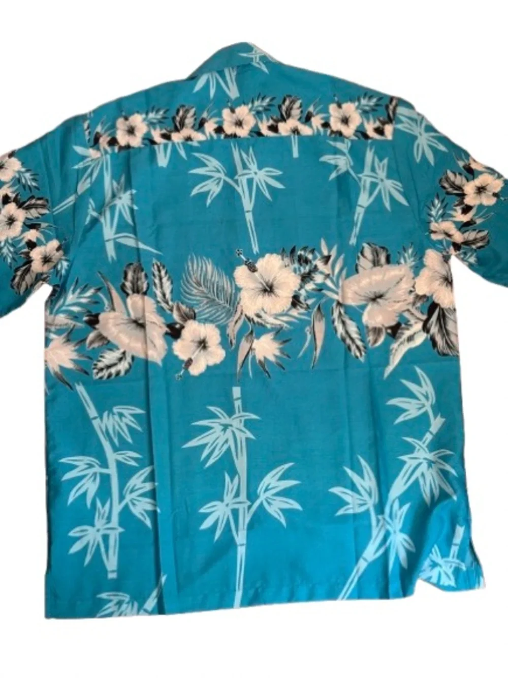 Alvish Turquoise Hawaiian Aloha Camp Shirt Men’s Medium Floral Bamboo Print
